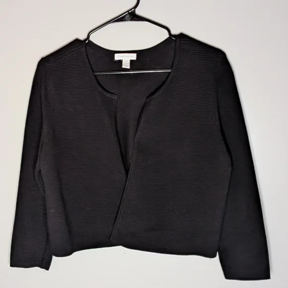 Charter Club Cardigan Sweater Black TexturedOpen Front Cropped Size M - Picture 3 of 16